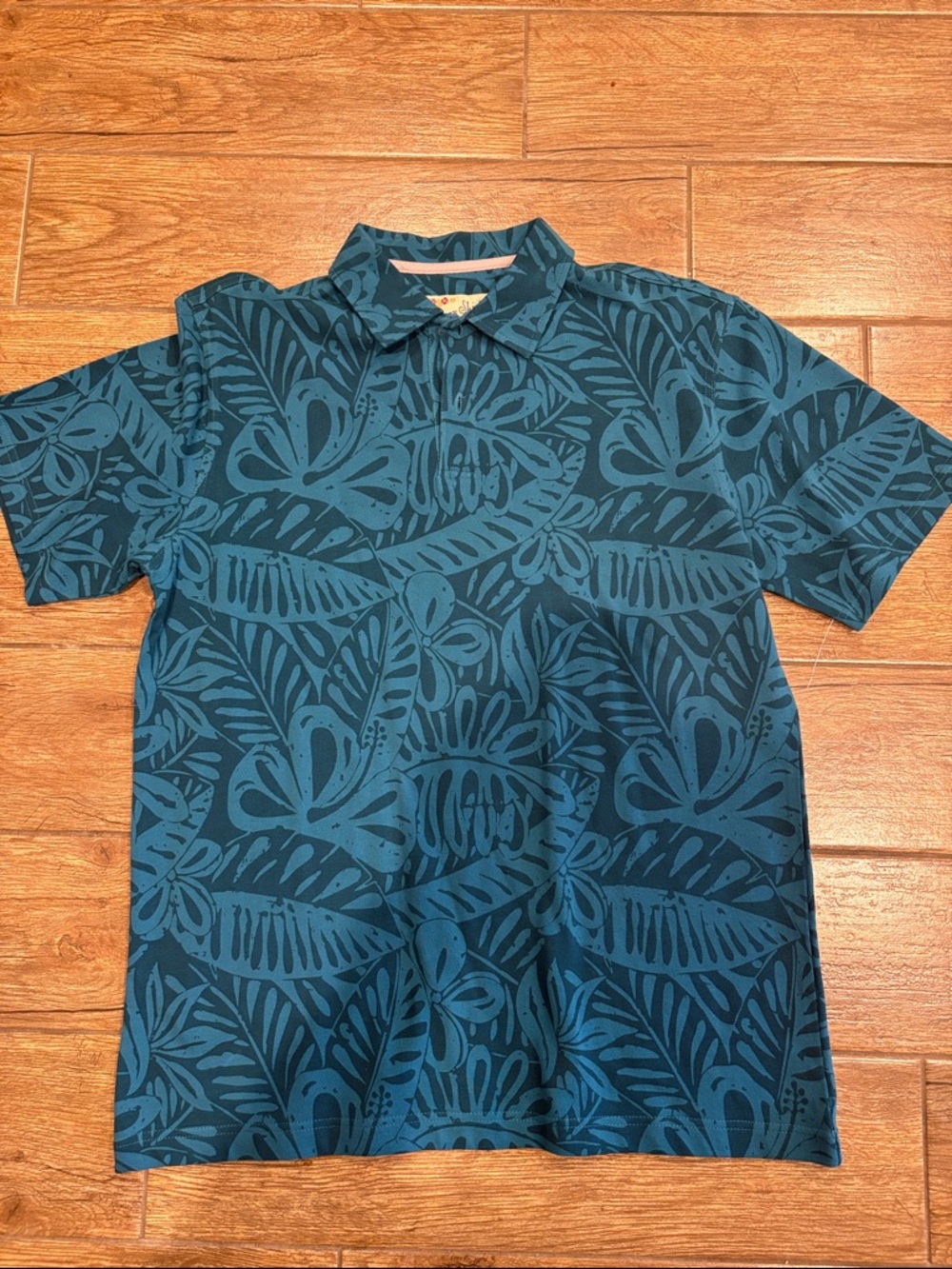 Men's Tropical Print Polo in Teal